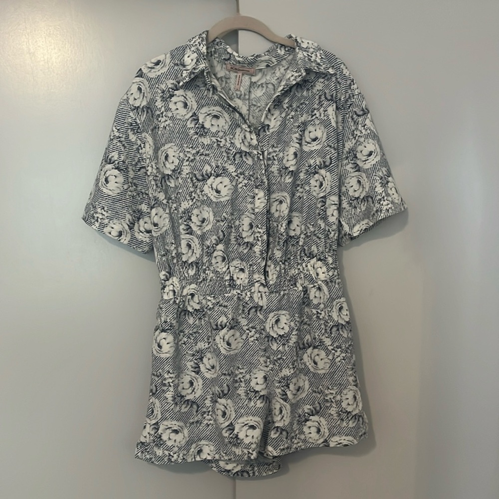 BCBG short sleeve floral romper